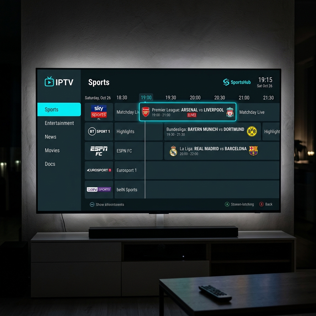IPTV-Programmführer mit WM-Spielliste und Senderkategorien